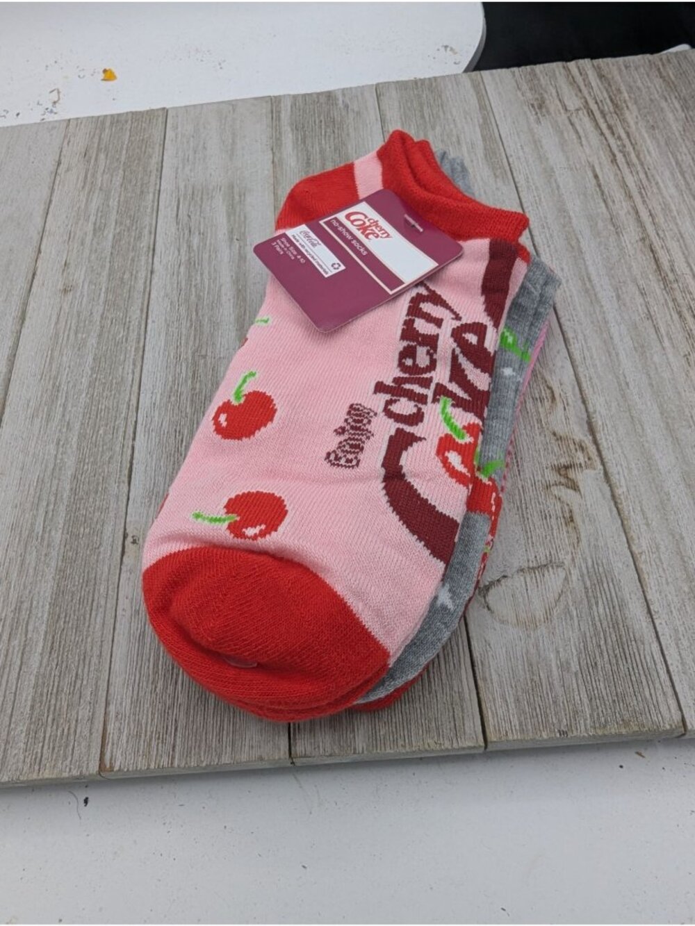 Cherry Coke Low Cut Socks Shoe Size 4-10 Set of 3 Pairs